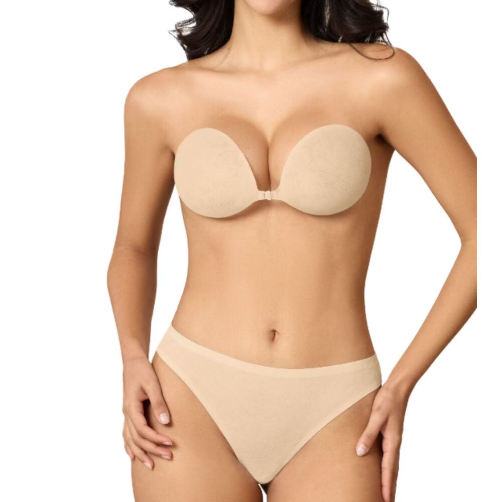 NEW Niidor Strapless Adhesive Bra D Pink Blush Silicone Sticky Bra Thong Set